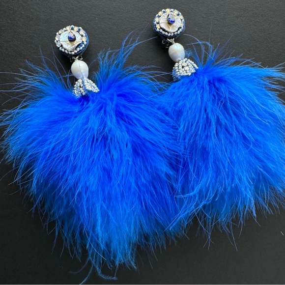 Ranjana Khan cobalt pom marabou feather earrings - Picture 4 of 12